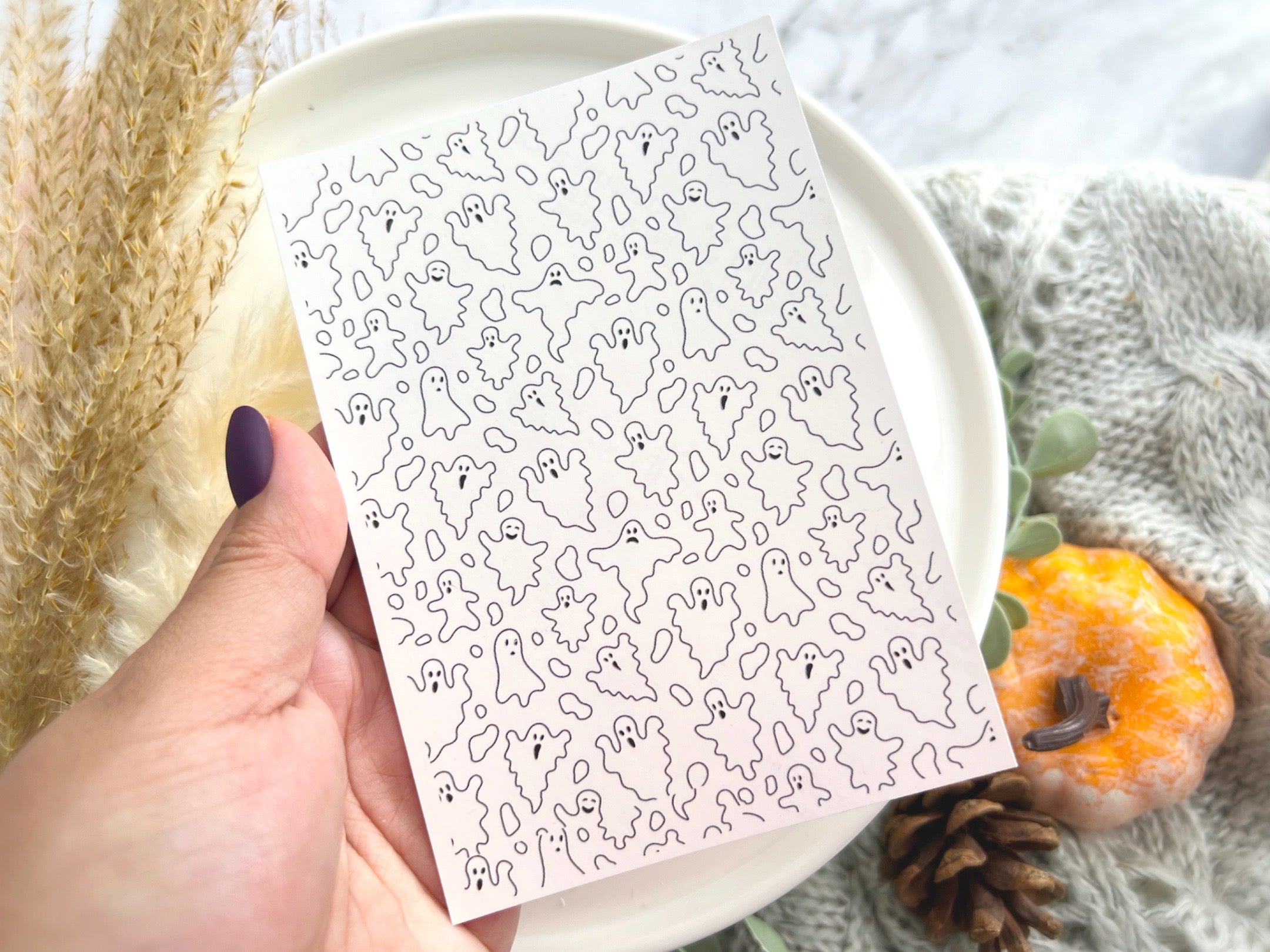 1 Sheet, Approx 13x90cm, Ghost Halloween Themed Water Decal Image Transfer for Polymer Clay / Ceramics