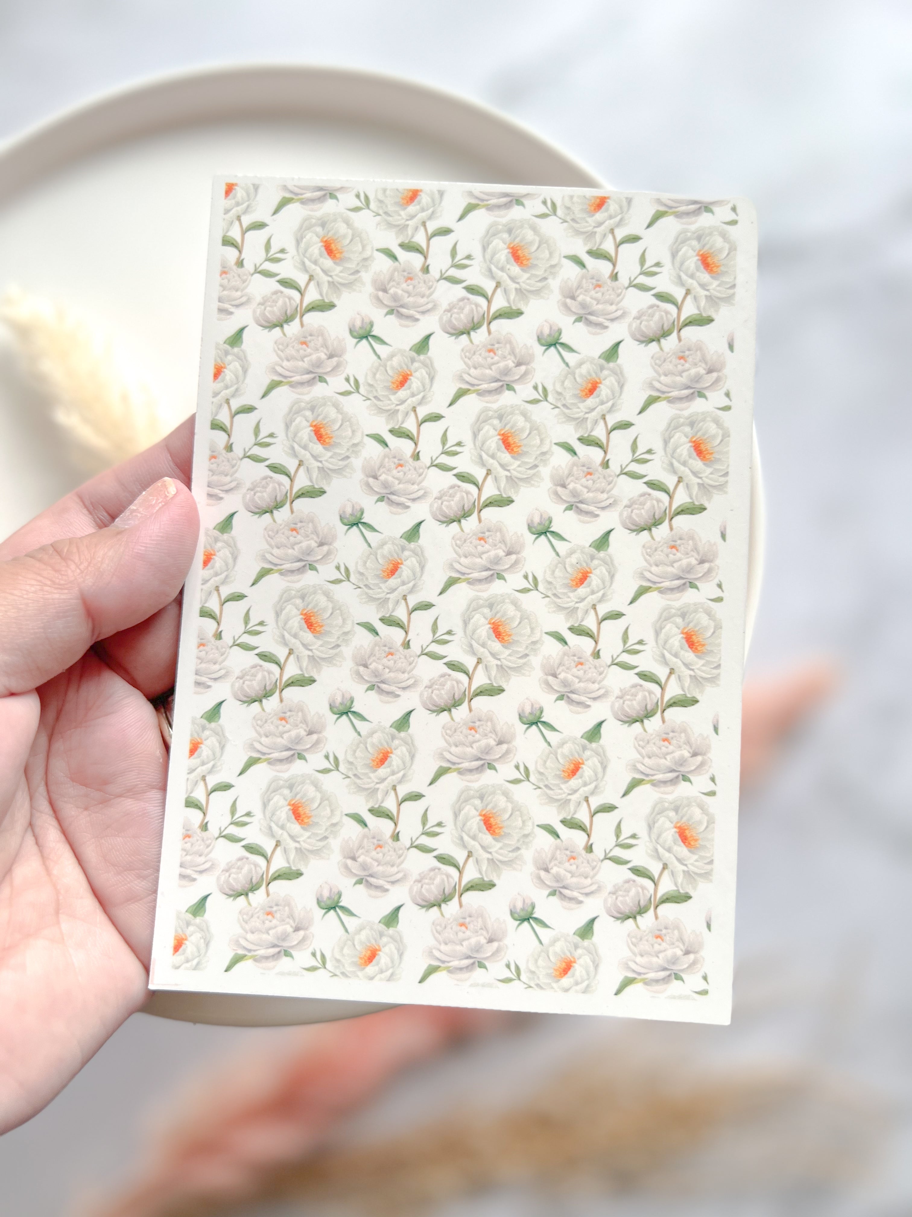 1 Sheet, Approx 13x90cm, Floral Print Water Decal Image Transfer for Polymer Clay / Ceramics