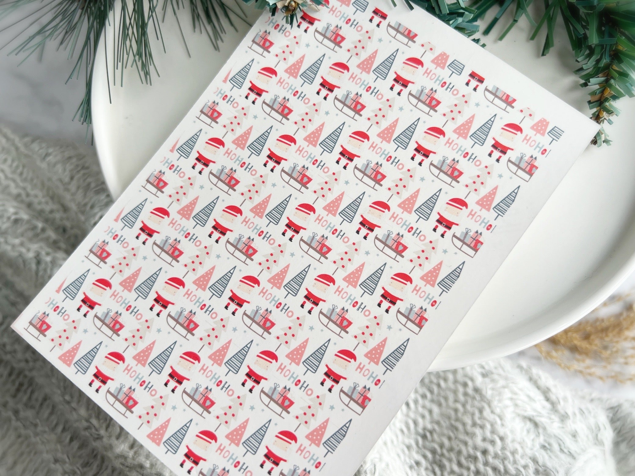 1 Sheet, Approx 13x90cm, Christmas Print Water Decal Image Transfer for Polymer Clay / Ceramics
