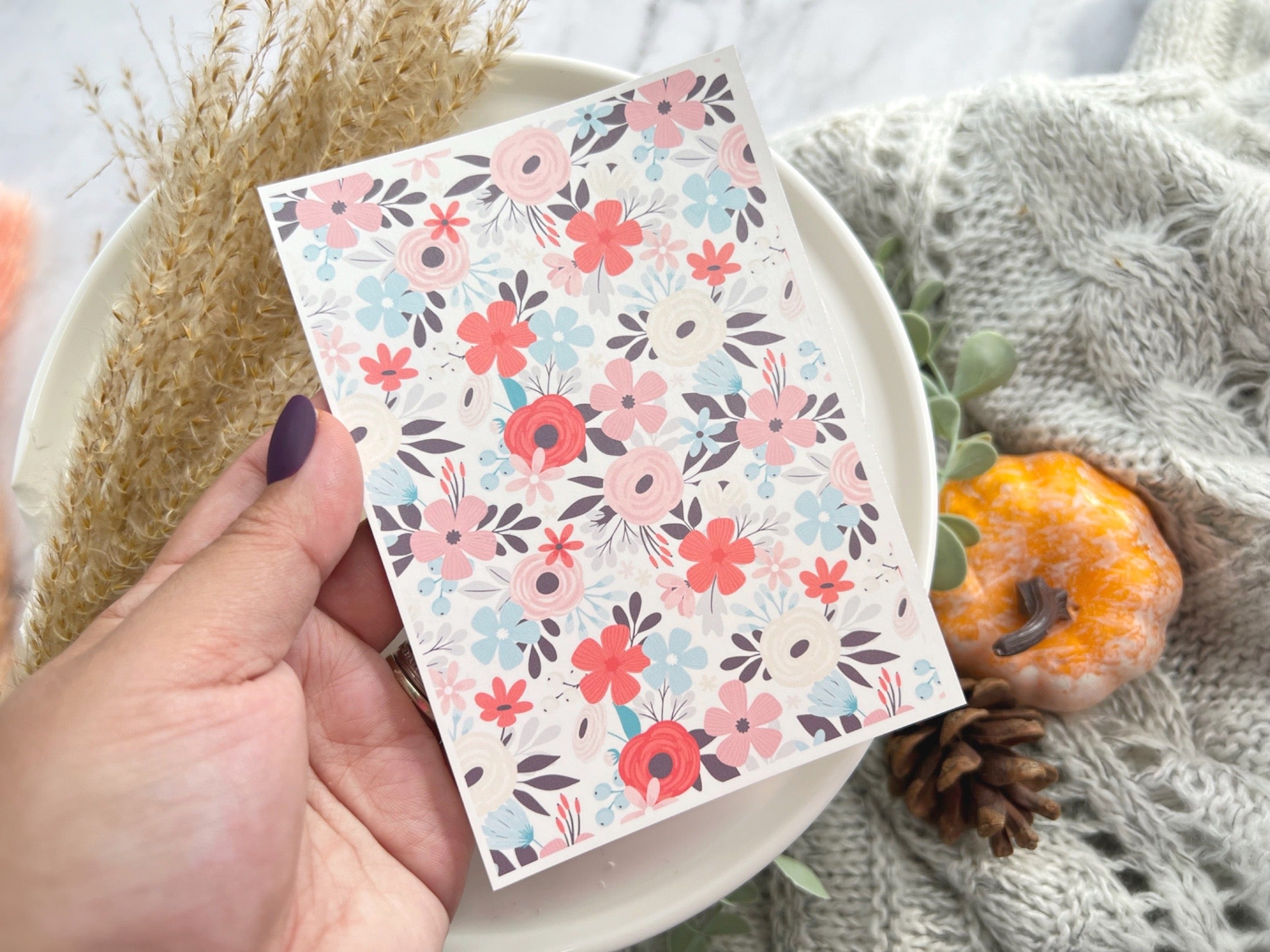 1 Sheet, Approx 13x90cm, Floral Print Water Decal Image Transfer for Polymer Clay / Ceramics