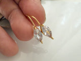 1 pair, Real 18k Gold Plated, Nickel Free, Brass Clear Cubic Zirconia Ear hook Earrings Findings, Horse Eye Shape Shape Crystal in Golden