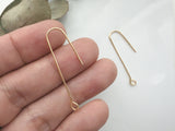1 pair (2pcs) , Brass Earring Hooks, with Horizontal Loop, Cadmium Free, Nickel Free, Lead Free, Real 18K Gold Plated
