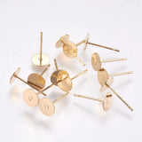 10pcs (5pairs), 6mm 304 Stainless Steel Stud Earring Findings, Real 24K Gold Plated