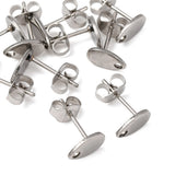 4pcs, 304 Stainless Steel Plain Stud Earring Findings with ear back in Stainless Steel Colour