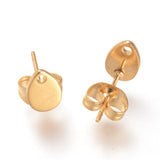 4pcs, 304 Stainless Steel Plain Stud Earring Findings with ear back in Gold