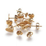 4pcs, 304 Stainless Steel Textured Stud Earring Findings with ear back in Gold