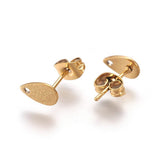 4pcs, 304 Stainless Steel Textured Stud Earring Findings with ear back in Gold