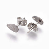 304 Stainless Steel Textured Stud Earring Findings with ear back in Platinum