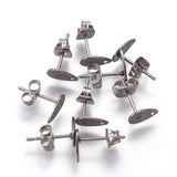 304 Stainless Steel Textured Stud Earring Findings with ear back in Platinum