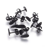 304 Stainless Steel Textured Stud Earring Findings with ear back in Black