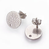 2pairs (4pcs), 12mm, 304 Stainless Steel Stud Earring Components, Texture Flat Round in Stainless Steel Colour