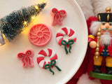 Christmas Peppermint Wreath Clay Cutter, Polymer Clay Earring Maker (Optional Bow Set)
