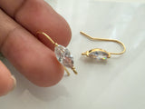 1 pair, Real 18k Gold Plated, Nickel Free, Brass Clear Cubic Zirconia Ear hook Earrings Findings, Horse Eye Shape Shape Crystal in Golden