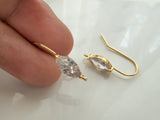 1 pair, Real 18k Gold Plated, Nickel Free, Brass Clear Cubic Zirconia Ear hook Earrings Findings, Horse Eye Shape Shape Crystal in Golden