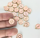 12x15mm , Round Enamel Alphabet / Letter Pendant / Charm in Blush Pink