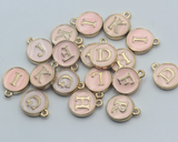 12x15mm , Round Enamel Alphabet / Letter Pendant / Charm in Blush Pink