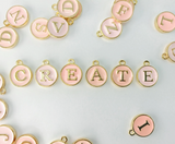 12x15mm , Round Enamel Alphabet / Letter Pendant / Charm in Blush Pink