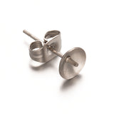 2pcs, 6mm - 304 Stainless Steel Stud Earring Settings, For Half Drilled Beads, in Stainless Steel Colour