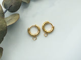 2pcs, 201 Stainless Steel Huggie Hoop Earring Findings, with Horizontal Loop and 316 Surgical Stainless Steel Pin, Gold