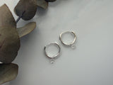 2pcs, 201 Stainless Steel Huggie Hoop Earring Findings, with Horizontal Loop and 316 Surgical Stainless Steel Pin, Silver