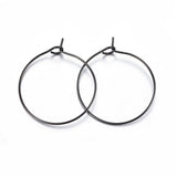 2 Pairs (4pcs),  25mm x0.7mm, 304 Stainless Steel Hoop Earrings, Ring in Black