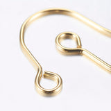 10pcs, 304 Stainless Steel Earring Hooks, Ear Wire, with Horizontal Loop, Real 18k Gold Plated