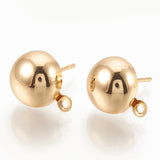 Real 18K Gold Plated Iron Stud Earring Findings, with Loop, Nickel Free, Half Round
