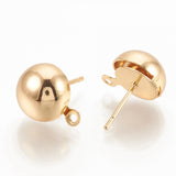 Real 18K Gold Plated Iron Stud Earring Findings, with Loop, Nickel Free, Half Round