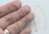 2 Pairs (4pcs),  50x0.70mm, Raw Brass Earring Wire in Raw Brass Colour