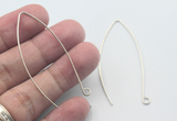 2 Pairs (4pcs),  50x0.70mm, Raw Brass Earring Wire in Silver Tone