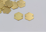 10pcs, 12mm, 2 Holes, Raw Brass Hexagon Stamping Blank