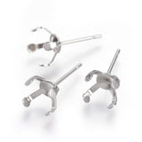 10pcs (5Pairs), Tarnish Resistant 304 Stainless Steel Stud Earring Findings, Prong Earring Settings in Stainless Steel Colour