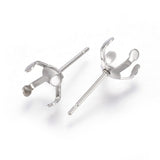 10pcs (5Pairs), Tarnish Resistant 304 Stainless Steel Stud Earring Findings, Prong Earring Settings in Stainless Steel Colour