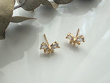 1 pair (2pcs) , Brass Micro Pave Clear Cubic Zirconia Stud Earring Findings, w/ 925 Sterling Silver Pin, Butterfly, Real 14K Gold Plated