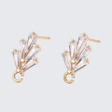 1 pair (2pcs) , Brass Cubic Zirconia Ear Stud Findings, with Loop, Nickel Free, Real 18K Gold Plated