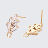 1 pair (2pcs) , Brass Cubic Zirconia Ear Stud Findings, with Loop, Nickel Free, Real 18K Gold Plated