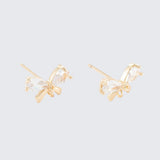 1 pair (2pcs) , Brass Micro Pave Clear Cubic Zirconia Stud Earring Findings, w/ 925 Sterling Silver Pin, Butterfly, Real 14K Gold Plated