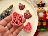 Gingerbread on Cup Polymer Clay Cutter, Christmas Earring Charm Maker (PLA)
