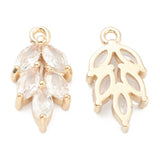 2 pc, Brass Clear Cubic Zirconia Pendants, Leaf, Real 14K Gold Plated