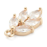 2 pc, Brass Clear Cubic Zirconia Pendants, Leaf, Real 14K Gold Plated