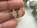 1 pair (2pcs) , Brass Cubic Zirconia Ear Stud Findings, with Loop, Nickel Free, Real 18K Gold Plated