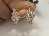 1 pair (2pcs) , Brass Cubic Zirconia Ear Stud Findings, with Loop, Nickel Free, Real 18K Gold Plated