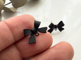 4pcs (2pairs), Bowknot Alloy Stud Earring Findings, with Loops & Plastic Ear Nuts, Black