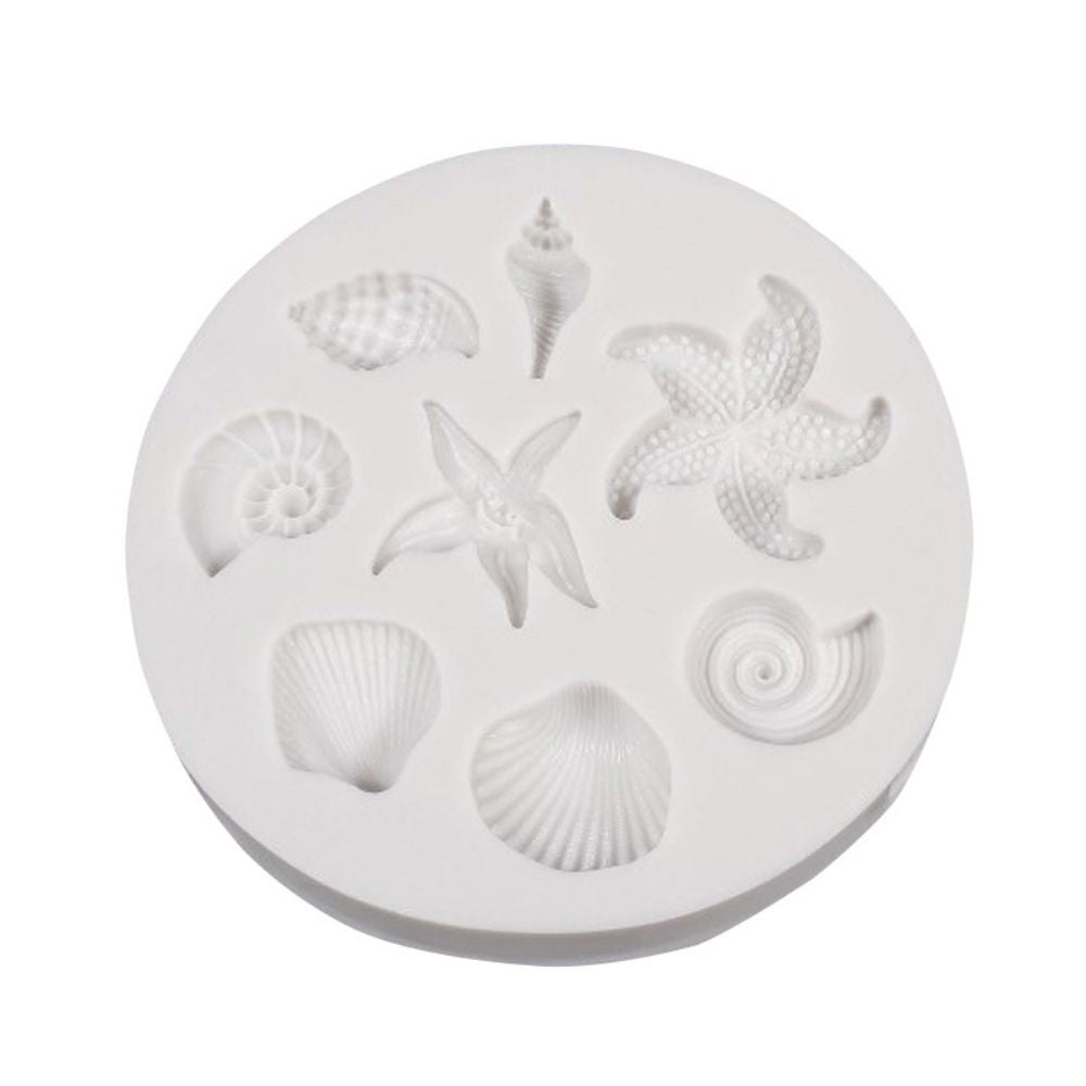 1pc, 67mm, Fondant Molds Cake Mould Silicone Baking Tools Chocolate Shell and Starfish/Sea Stars in AntiqueWhite