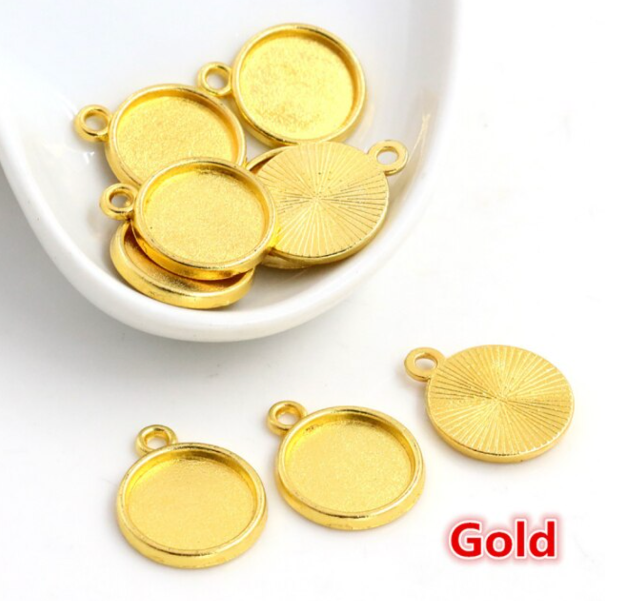 5pcs, 12mm Inner Setting,  High Quality Iron Material Pendant Cabochon I - choose your colour