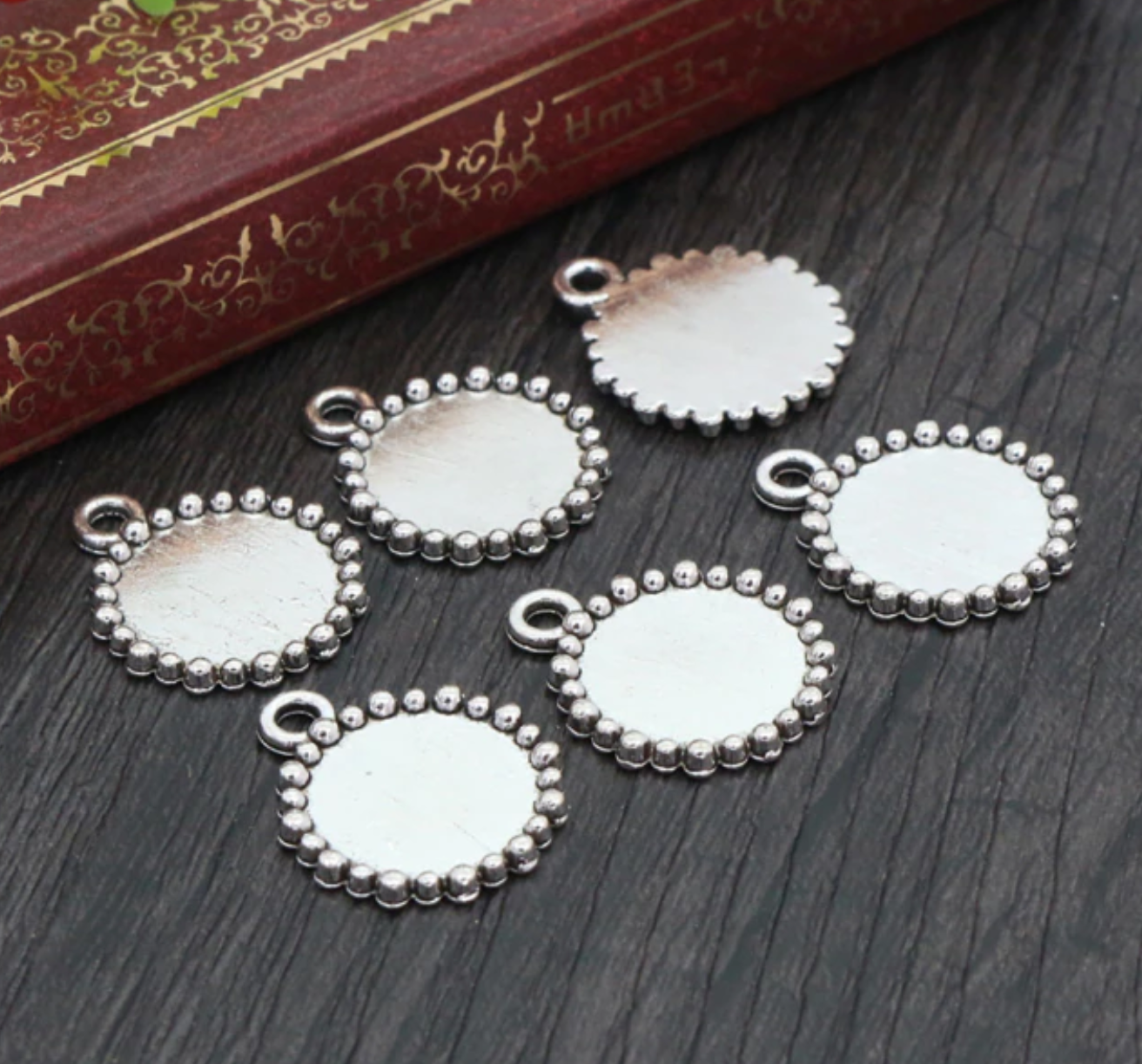 5pcs, 12mm Inner Setting,  High Quality Iron Material Pendant Cabochon II - choose your colour