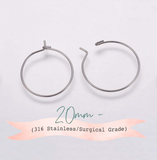 20mm, 316 Stainless Steel Hoop / Surgical Grade Hoops Earrings Findings, Wine Glass Charms Findings in Stainless Steel Colour