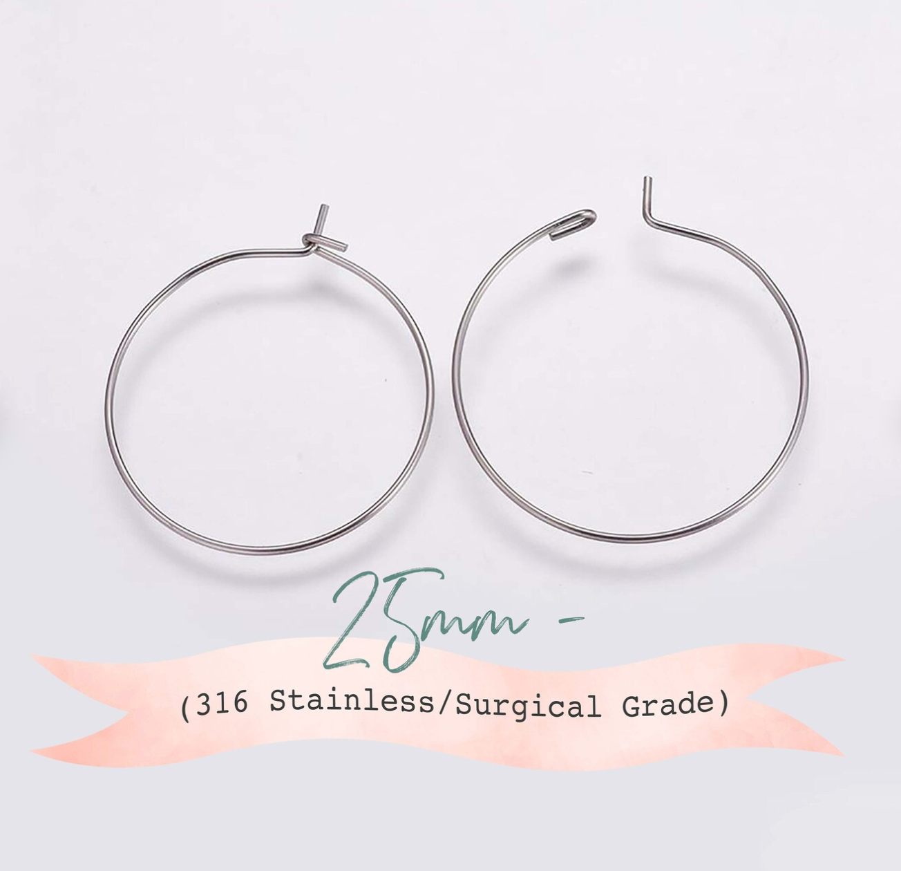 25mm, 316 Stainless Steel Hoop / Surgical Grade Hoops Earrings Findings, Wine Glass Charms Findings in Stainless Steel Colour