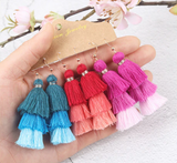 3pairs (6pcs) , Boho 3 Tiered Tassel Drop Earrings Bundles Jewelry Accessories