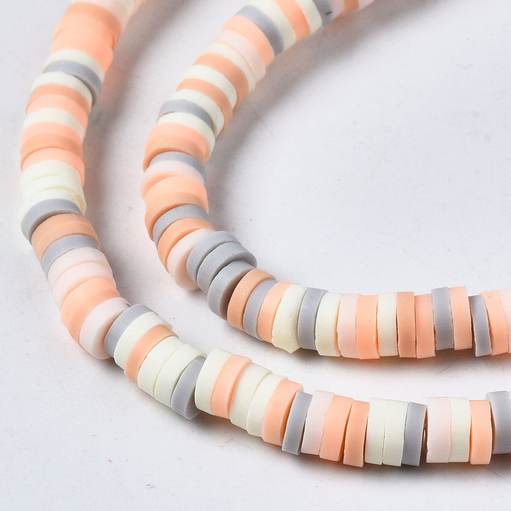1 Strand, 4mm, Heishi Beads, Environmental Handmade Polymer Clay Beads, Disc/Flat Round  in Mixed Peach shades